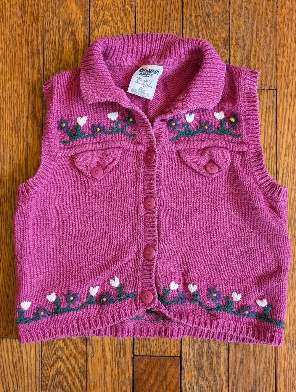 Vintage 90's Y2k OshKosh B'gosh Pink Floral Knit Sweater Vest